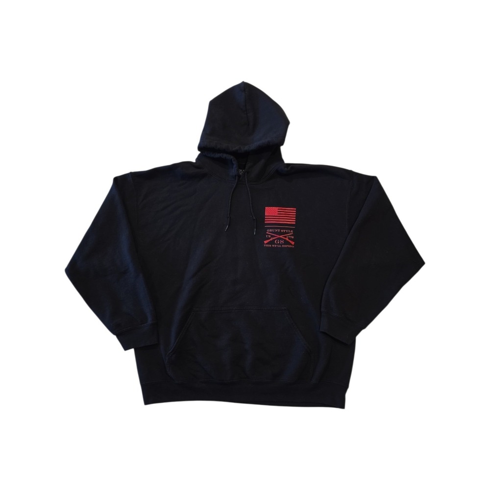 Grunt Style Hoodie Mens XL Black Red Blood Blue Collar Flag USA